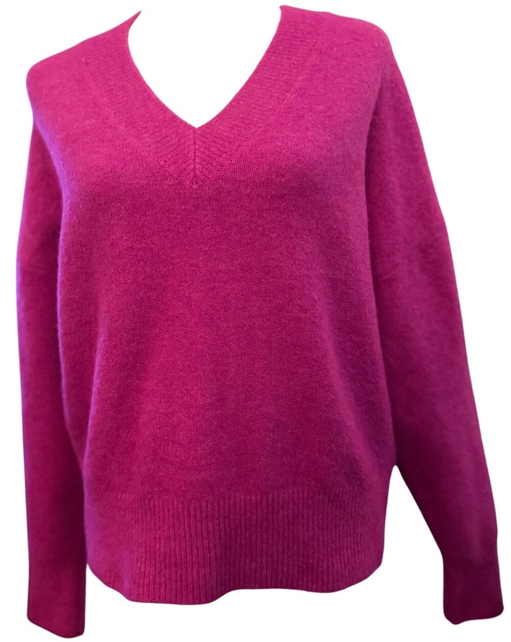 ZARA Oversized V-Neck Wool Blend Knit Sweater, Fuchsia Pink, Women's Medium